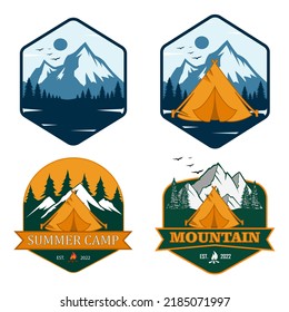 Set of Mountains logo, icon Vector Illustration, Graphic Design For Web, Websites, App, Print, Mobile Applications And Promotional Materials.