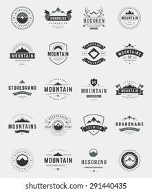 Set Mountains Logos, Badges and Labels Vintage Style.  Design elements retro vector illustration.