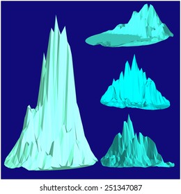 Set of mountains in low-polygonal style to create landscapes