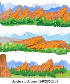 Conjunto de montañas y cordilleras. Para elementos de diseño en la creación de paisajes y vistas a las montañas.