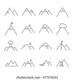 Set of mountains Related Vector Line Icons. 