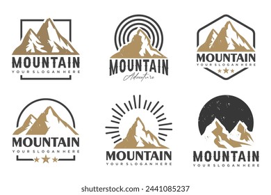 Conjunto de elementos de diseño del logo de Montañas, rocas y picos . Ilustración de vector