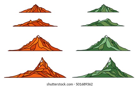 Set of mountains. Rounded lineart.