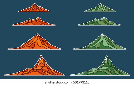 Set of mountains. Rounded lineart.