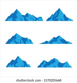 set of mountains shapes icon in various different rock and hill. isolated on white background. Vector flat cartoon illustration for web sites and banners design.