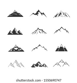 Set of Mountains shapes isolated on white. Vector illustration.
