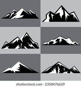 Set of mountains shapes. Mountain silhouettes for logos and badges. Camping landscape and hiking illustration. Outdoor travel, adventure, tourism, climbing design elements