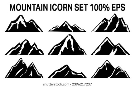 Set of mountains silhouette Icons vector. Vintage monochrome. Mountain peaks to create logos, badges and emblems.