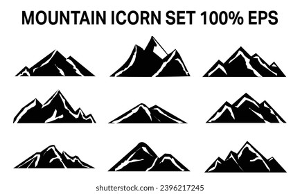 Set of mountains silhouette Icons vector. Vintage monochrome. Mountain peaks to create logos, badges and emblems.
