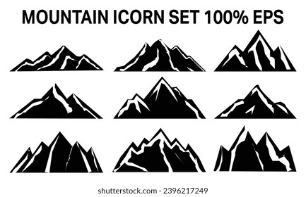 Set of mountains silhouette Icons vector. Vintage monochrome. Mountain peaks to create logos, badges and emblems.