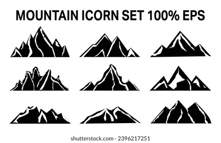 Set of mountains silhouette Icons vector. Vintage monochrome. Mountain peaks to create logos, badges and emblems.