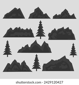 Un conjunto de siluetas de montaña Diseño plano
