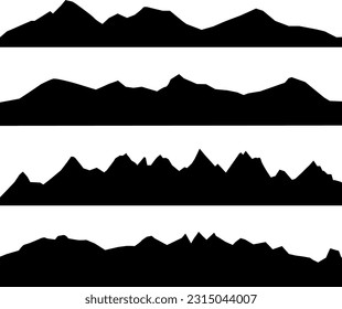 Conjunto de siluetas de montaña aisladas en un fondo blanco.