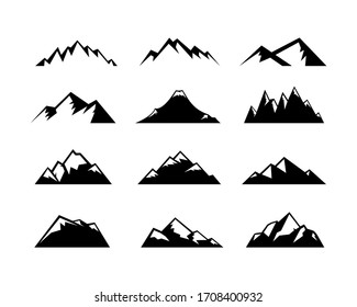 Set of mountains silhouettes. Mockups for creating logo, badges and emblems. Vector illustration