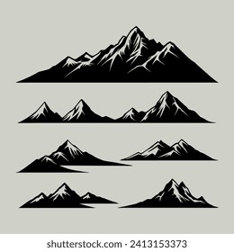 set of mountains with the silhouettes of mountains mountain icons set
