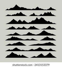 set of mountains with the silhouettes of mountains mountain icons set