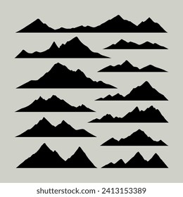 set of mountains with the silhouettes of mountains mountain icons set