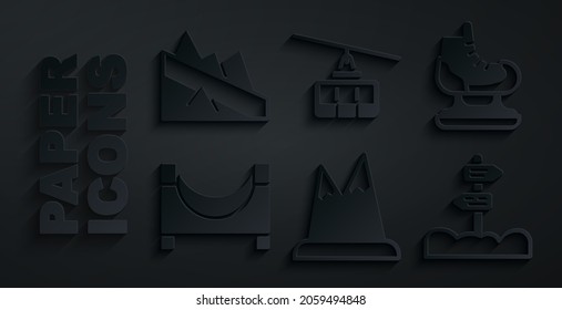 Set Mountains, Skates, park, Road traffic signpost, Cable car and descent icon. Vector
