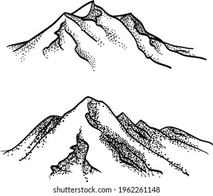 Establece el sketch de las montañas. Ilustración vectorial dibujada a mano.