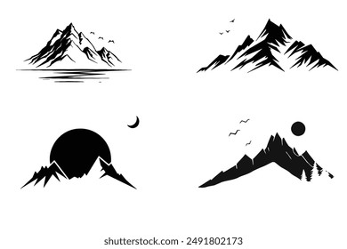 conjunto de montañas Vector blanco y negro