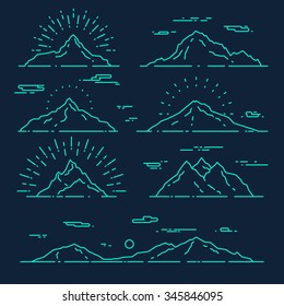 Set of mountains, vector illustration, trendy linear style.