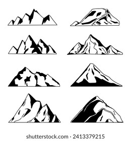  Conjunto de montañas. ilustración de línea.