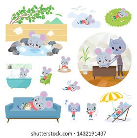 A set of mouse boy about relaxing.There are actions such as vacation and stress relief.It's vector art so it's easy to edit.
