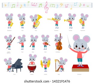 A set of mouse boy on classical music performances.There are actions to play various instruments such as string instruments and wind instruments.It's vector art so it's easy to edit.
