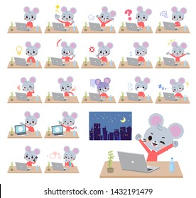 A set of mouse boy on desk work.There are various actions such as feelings and fatigue.It's vector art so it's easy to edit.
