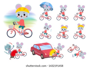 A set of mouse boy riding a city cycle.There are actions on manners and troubles.It's vector art so it's easy to edit.