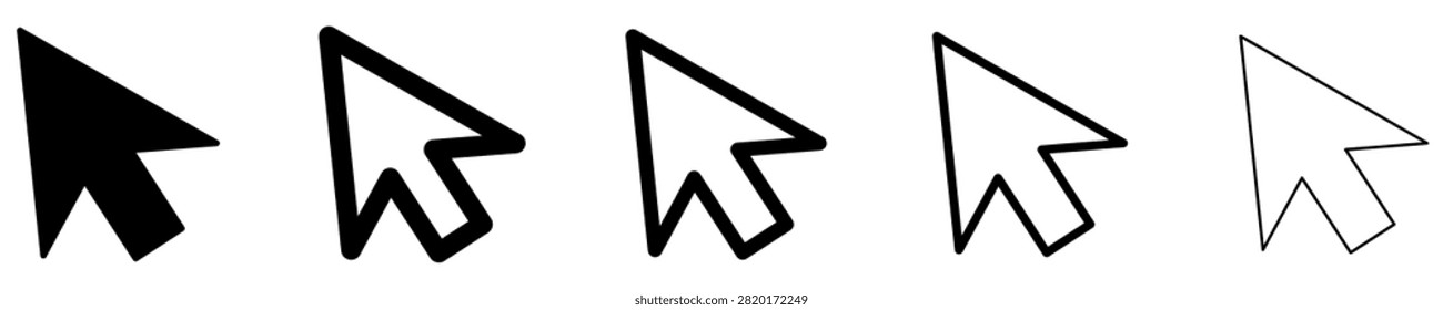 Set of mouse cursor or pointer icons, symbols for navigation, user interface interaction, selection, and digital control. Vector illustration.