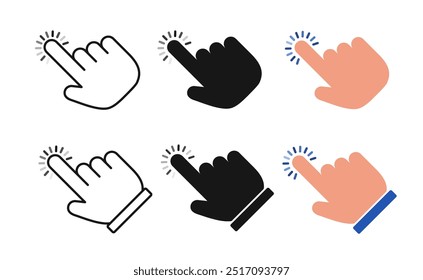 Set of mouse cursors for clicking. Hand shape click icons.