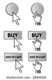 Set of mouse cursors clicking on various buttons