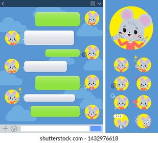 A set of mouse girl with expresses various emotions on the SNS window.There are variations of emotions such as joy and sadness.It's vector art so it's easy to edit.
