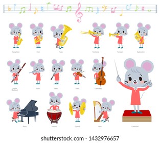 A set of mouse girl on classical music performances.There are actions to play various instruments such as string instruments and wind instruments.It's vector art so it's easy to edit.
