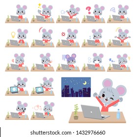 A set of mouse girl on desk work.There are various actions such as feelings and fatigue.It's vector art so it's easy to edit.
