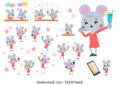 A set of mouse girl on a drink party. There is a lively action..It's vector art so it's easy to edit.
