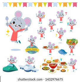A set of mouse girl on food events.There are actions that have a fork and a spoon and are having fun.It's vector art so it's easy to edit.
