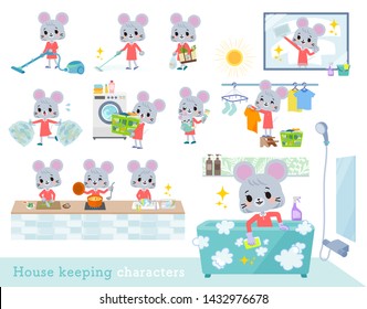 A set of mouse girl related to housekeeping such as cleaning and laundry.There are various actions such as cooking and child rearing.It's vector art so it's easy to edit.
