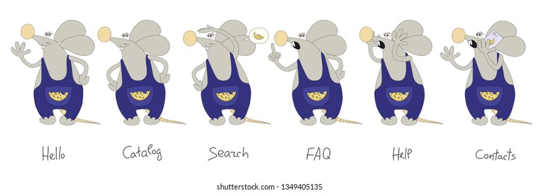 set of the mouse helper with different emotions for web, catalogues or your design vector isolated