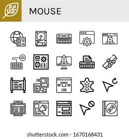 Set of mouse icons. Such as Experimentation, Website, Hard disk, Keyboard, Web, Motherboard, Scroll, Select, Animal, Cursor, Dvd , mouse icons