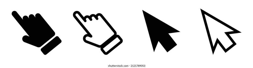 A set of mouse pointer icons. Index finger and mouse cursor. Vectors.