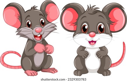 Set of mouse and rat cartoon illustration