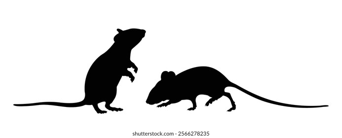 A set of mouse and rat silhouette cartoon icon vector illustration different poses isolated on white background. rat and mouse art work.