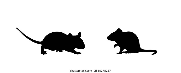 A set of mouse and rat silhouette cartoon icon vector illustration different poses isolated on white background. rat and mouse art work.