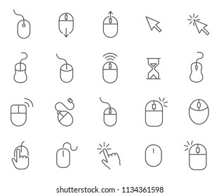 Set of mouse Related Vector Line Icons. Contains such Icons as cursor, computer, finger, button, load and more. 