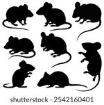 Set of mouse silhouettes in different poses. isolated vector on white background.
