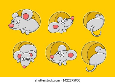 Set of Mouses. isolated on yellow background