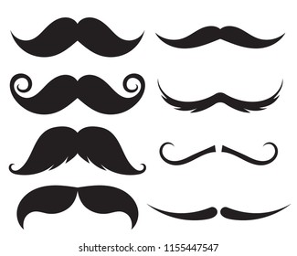 Set of moustache. Decorative elements for booth. Illustrations of accessories or symbols elements. Vector illustration on isolated background.