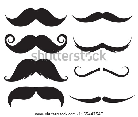 Set of moustache. Decorative elements for booth. Illustrations of accessories or symbols elements. Vector illustration on isolated background. Foto d'archivio © 